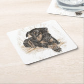 ドバーマンドッグ自然耳 スクエアペーパーコースター (アングル)