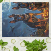 ドバーマンハロウィン不気味 キッチンタオル (折り畳み)