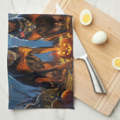 ドバーマンハロウィン不気味 キッチンタオル (四つ折り)