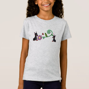 ドバーマンパピーとフラワーガールTシャツ Tシャツ