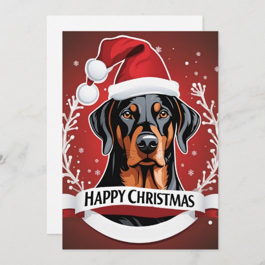 ドバーマンパーソナライズされたドッグハッピー・クリスマス シーズンカード (正面/裏面)