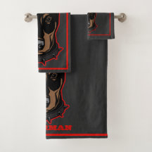 ドバーマンピンチャーブラック&レッドガイズバスルーム