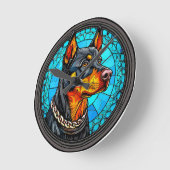 ドバーマン犬 ラウンド壁時計 (傾斜)