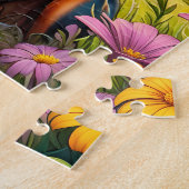 ドバーマン犬、花と山のシーン ジグソーパズル (側面)