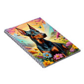 ドバーマン犬、花と山のシーン ノートブック (右側)