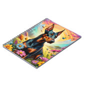 ドバーマン犬、花と山のシーン ノートブック (左側)