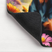 ドバーマン犬、花と山のシーン マウスパッド (コーナー)