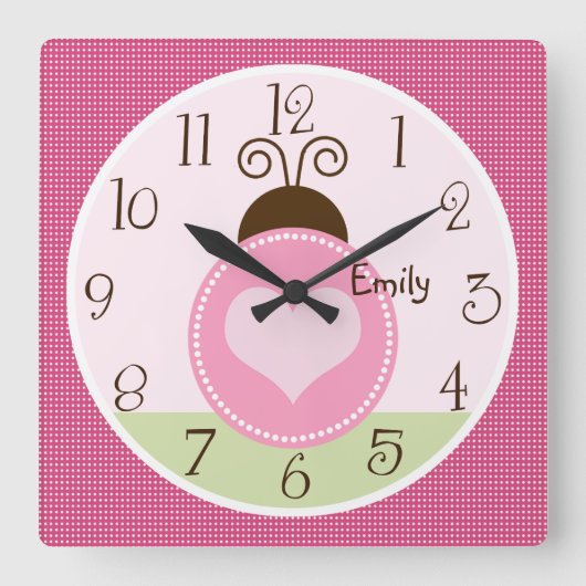 ドパーソナライズされたッかわいらしク付きラディバグ スクエア壁時計 (正面)
