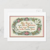 ドブ付きヴィンテージクリスマスピンク シーズンポストカード (正面/裏面)