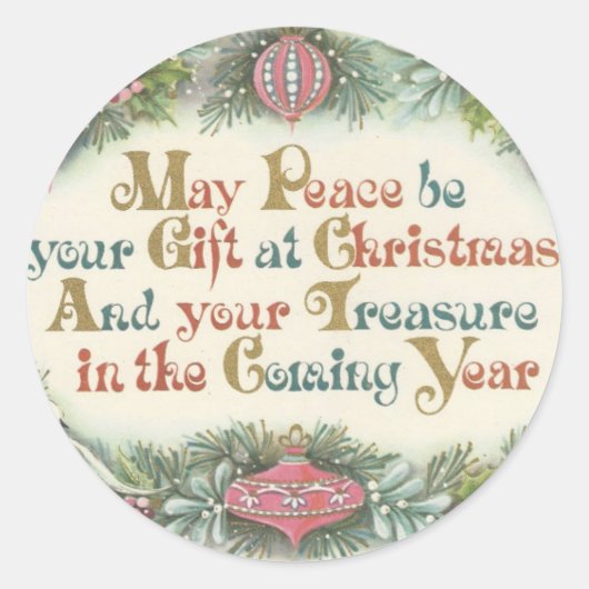 ドブ付きヴィンテージクリスマスピンク ラウンドシール (正面)