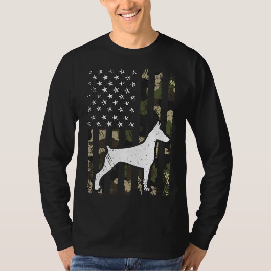 ドベルマンカモフラージュ米国国旗 Tシャツ (正面)