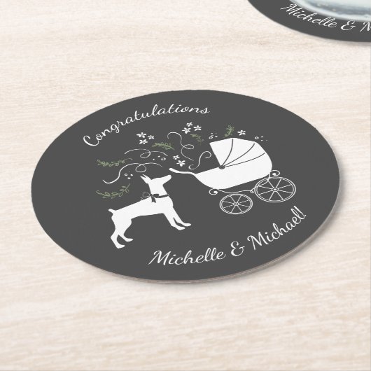 ドベルマンドッグベビーシャワーパピードーベルマン(犬)ピンシャー ラウンドペーパーコースター (アングル)