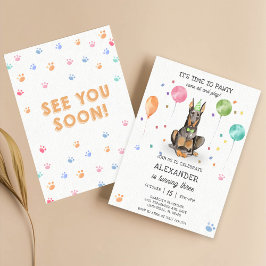 ドベルマンパウティパピー誕生日ピンク 招待状