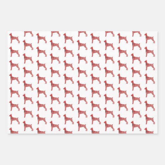 ドベルマンピンシェルドッグシルエットレッドメリーウォフマス ラッピングペーパーシート (正面3)