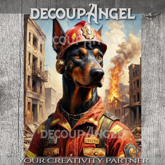 ドベルマン犬の消防士 – デコページ – 薄葉紙
