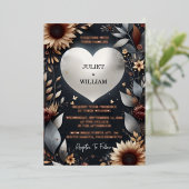 ドマルーン伝統的秋カップル結婚ブルゴーニュ 箔招待状 (立ち正面)