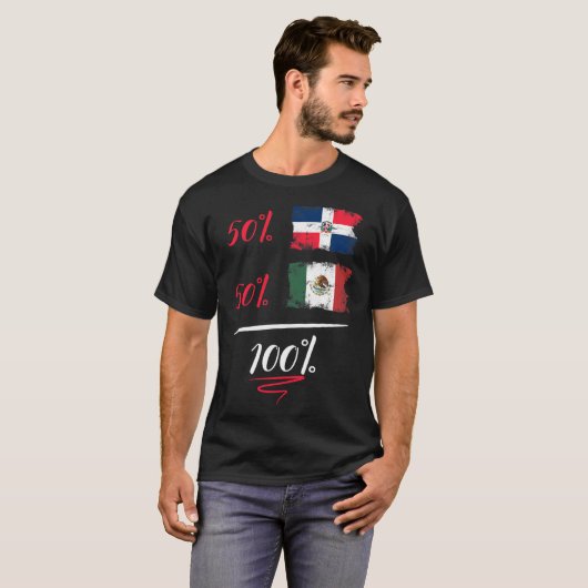 ドミニカとメキシコ伝統国旗のプライドDNAハーフ Tシャツ (正面フル)