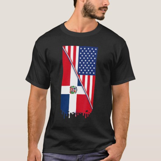 ドミニカのルーツ国旗の服で育ったアメリカ人 Tシャツ (正面)