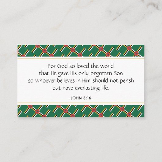ドミニカカスタムキリスト教ヨハネ3:16聖なる書物、 経典 名刺 (裏面)