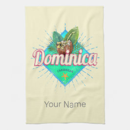 ドミニカカリブのレトロバケーションヴィンテージアイランド キッチンタオル