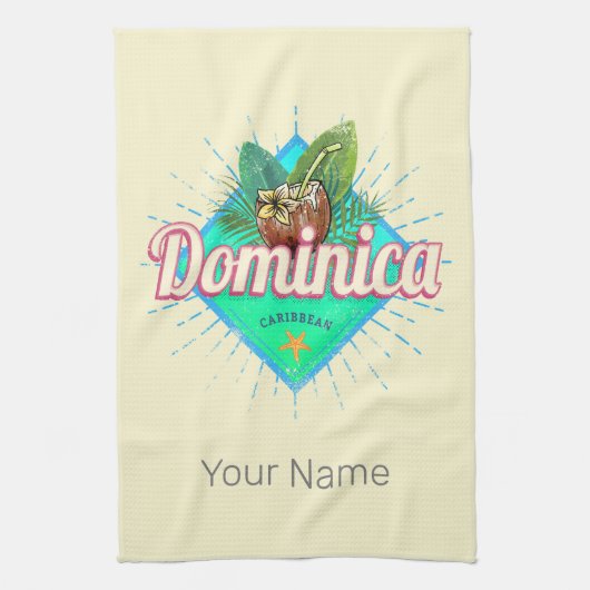 ドミニカカリブのレトロバケーションヴィンテージアイランド キッチンタオル (縦)