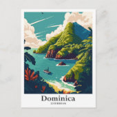 ドミニカカリブのヴィンテージトラベルイラストレーション ポストカード (正面)