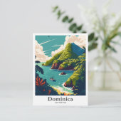 ドミニカカリブのヴィンテージトラベルイラストレーション ポストカード (スタンド正面)