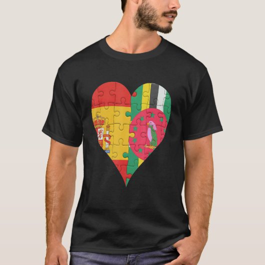 ドミニカスペインの国旗のハート Tシャツ (正面)