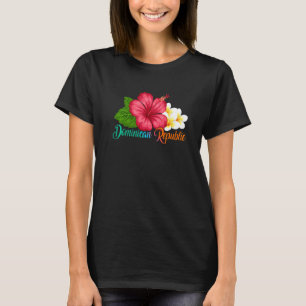 ドミニカバケーショントロピカルハイビスカスフラワー Tシャツ