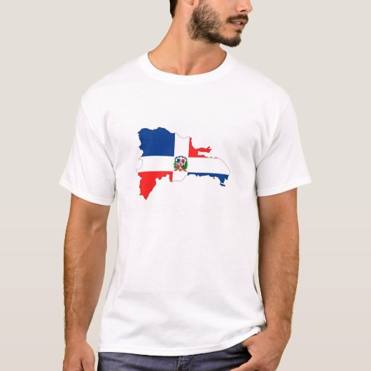 ドミニカ共和国の国旗の地図の形の記号 Tシャツ (正面)