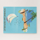 ドミニカ共和国の地図ヨット旅行ポスター ジグソーパズル (横)