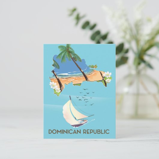 ドミニカ共和国の地図ヨット旅行ポスター ポストカード (スタンド正面)