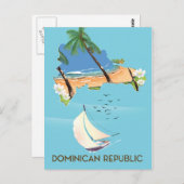 ドミニカ共和国の地図ヨット旅行ポスター ポストカード (正面/裏面)
