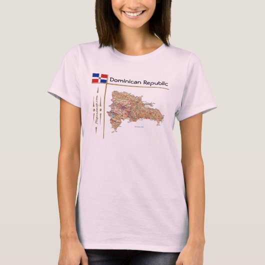 ドミニカ共和国の地図+国旗+タイトルTシャツ Tシャツ (正面)