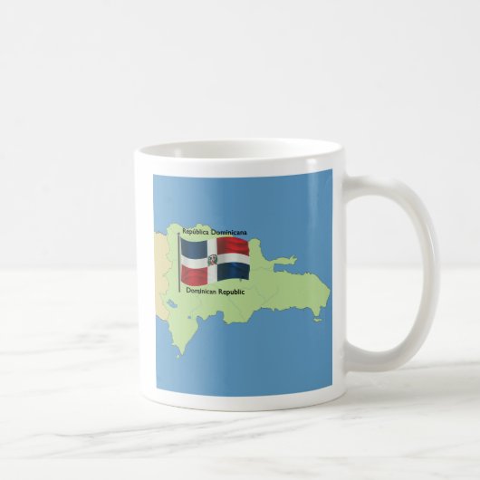 ドミニカ共和国の旗そして地図 コーヒーマグカップ (右)