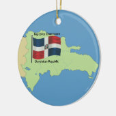 ドミニカ共和国の旗そして地図 セラミックオーナメント (左)