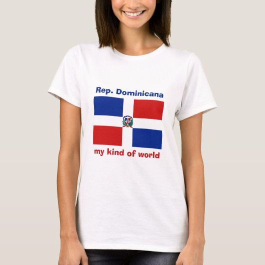 ドミニカ共和国の旗 + 地図 + 文字のTシャツ Tシャツ (正面)
