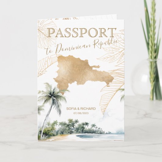 ドミニカ共和国の目的地のウェディングパスポートQR 招待状 (正面)