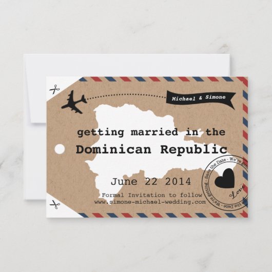 ドミニカ共和国の航空郵便の荷物のラベルの保存の日付 セーブザデート (裏面)