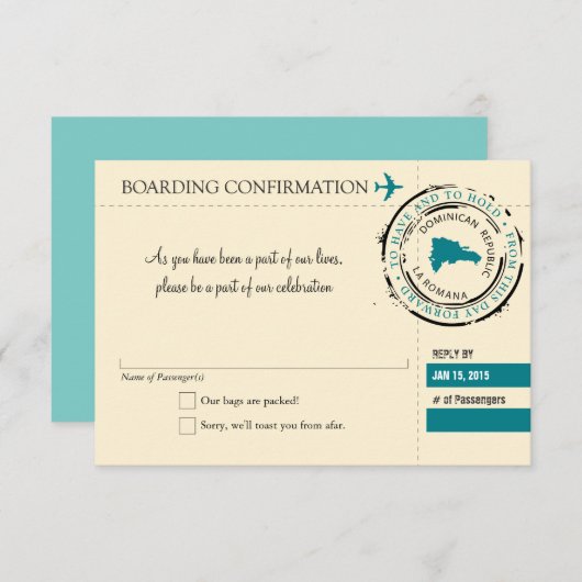 ドミニカ共和国への出発案内 乗車券 出欠カード (正面/裏面)