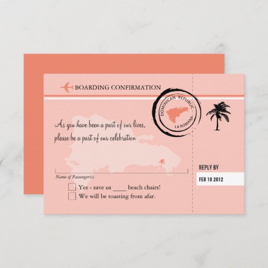 ドミニカ共和国への出発案内 出席確認カード 出欠カード (正面/裏面)