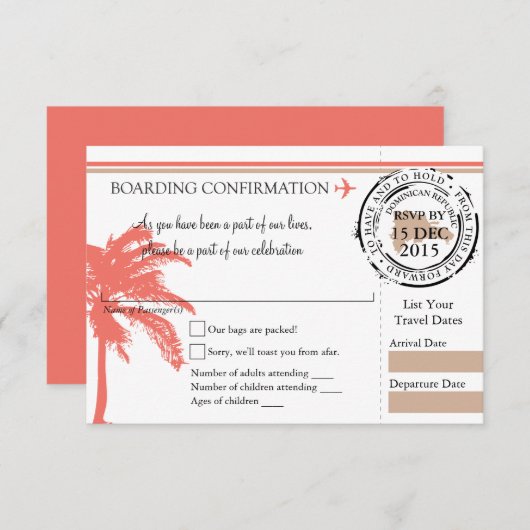 ドミニカ共和国への搭乗券の出欠確認カード 出欠カード (正面/裏面)