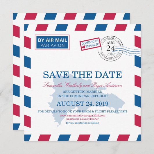 ドミニカ共和国エアメールウェディング・セーブ・ザ・デート 招待状 (正面/裏面)