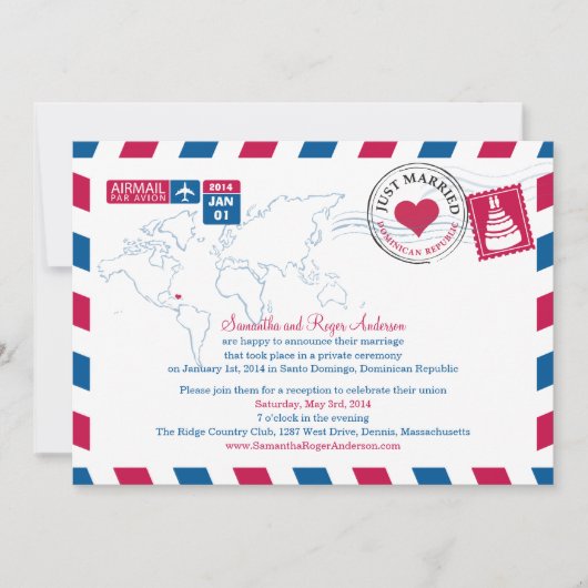 ドミニカ共和国エアメール挙式後パーティーのお知らせ 招待状 (正面)