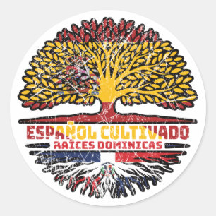 ドミニカ共和国スペインスペインのツリールーツ国旗 ラウンドシール
