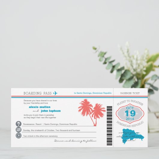 ドミニカ共和国ボーディングパスウェディング招待状 招待状 (スタンド正面)