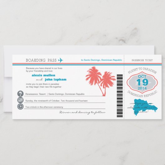 ドミニカ共和国ボーディングパスウェディング招待状 招待状 (正面)
