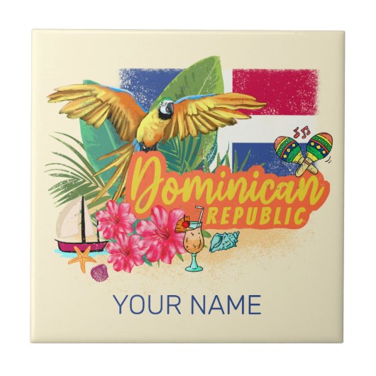 ドミニカ共和国レトロカリブのアイランドオウム タイル (正面)