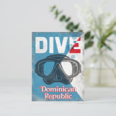 ドミニカ共和国ヴィンテージスキューバダイビングマスク ポストカード (スタンド正面)