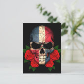 ドミニカ共和国国旗のスカルとレッドローズ ポストカード (スタンド正面)